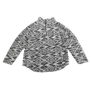 Cozy Sherpa Black White Geometric Print Long Sleeve Sweatshirt Size XL Women’s